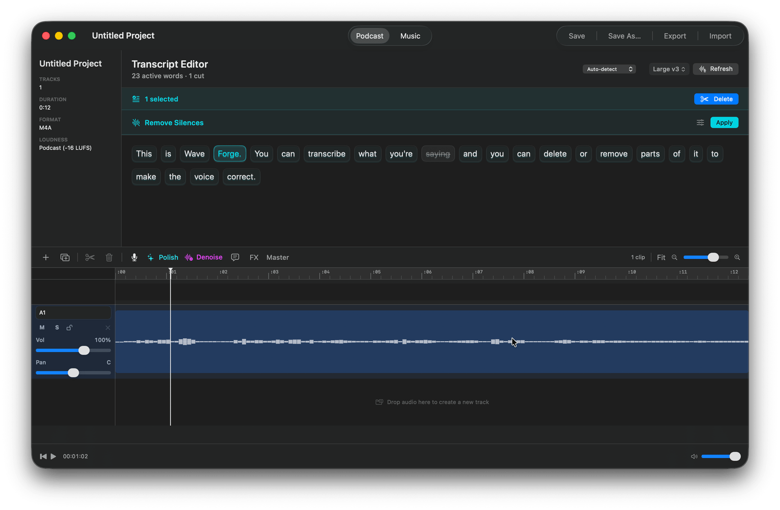 Waveforge export sheet with LUFS targets